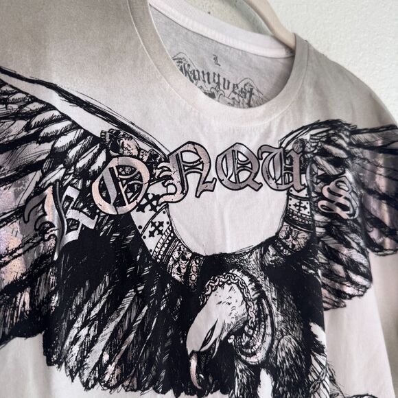 Konquest Shirt Mens Large Eagle Skull Metallic Tee Tshirt Y2K Grunge Goth NEW - Picture 6 of 12
